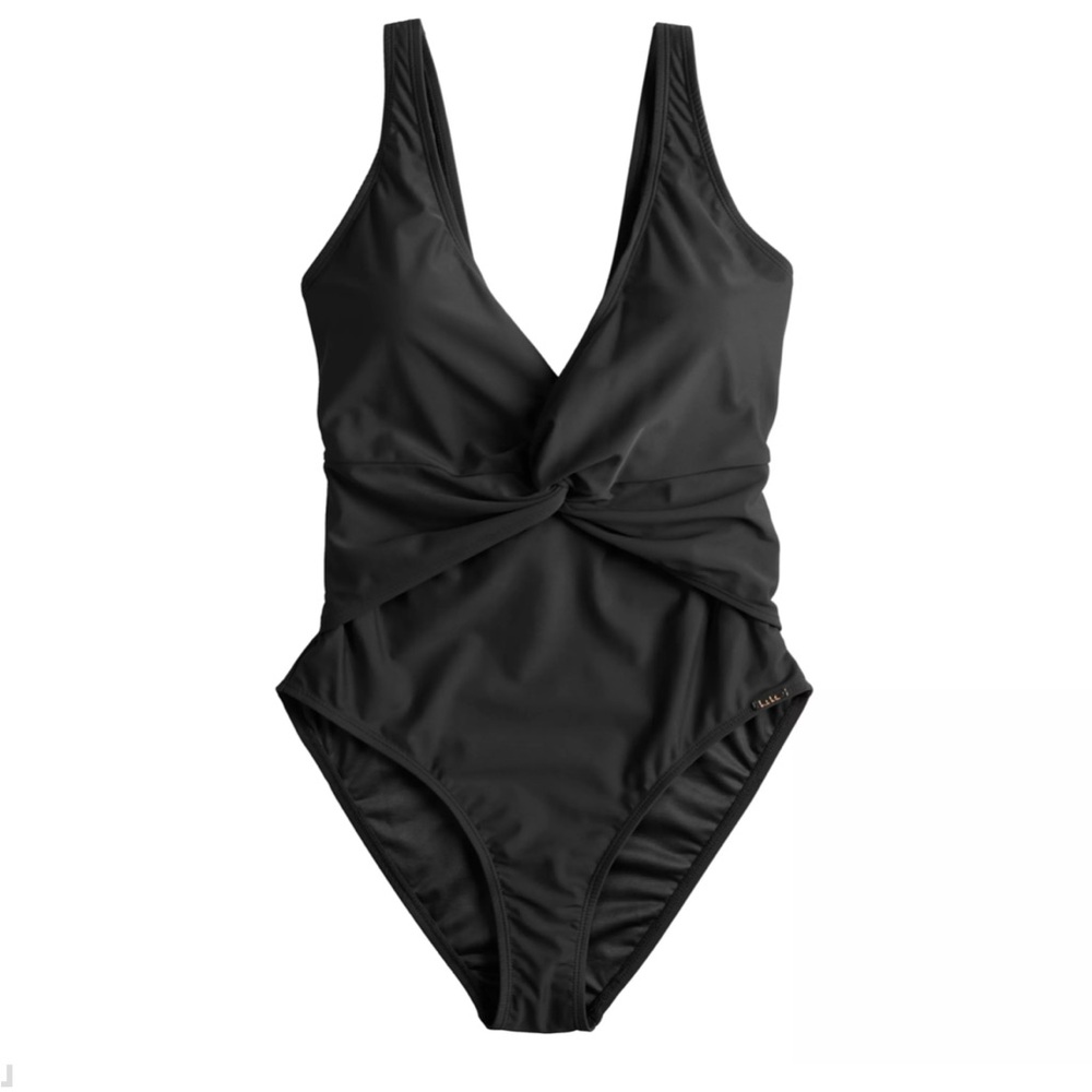 NWT Nicole Miller Studio Women Swimsuit 2X Plus Plunge 1 Piece Black
